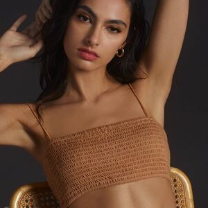 Anthropologie Maeve Light Brown Smocked Cropped Micro Tube Top - S